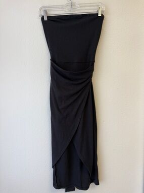 Forever 21 Strapless Black Ruched Wrap Midi Dress